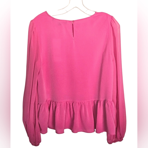 French Connection Hot Pink Crepe Light Georgette Peplum Blouse M - Picture 7 of 10